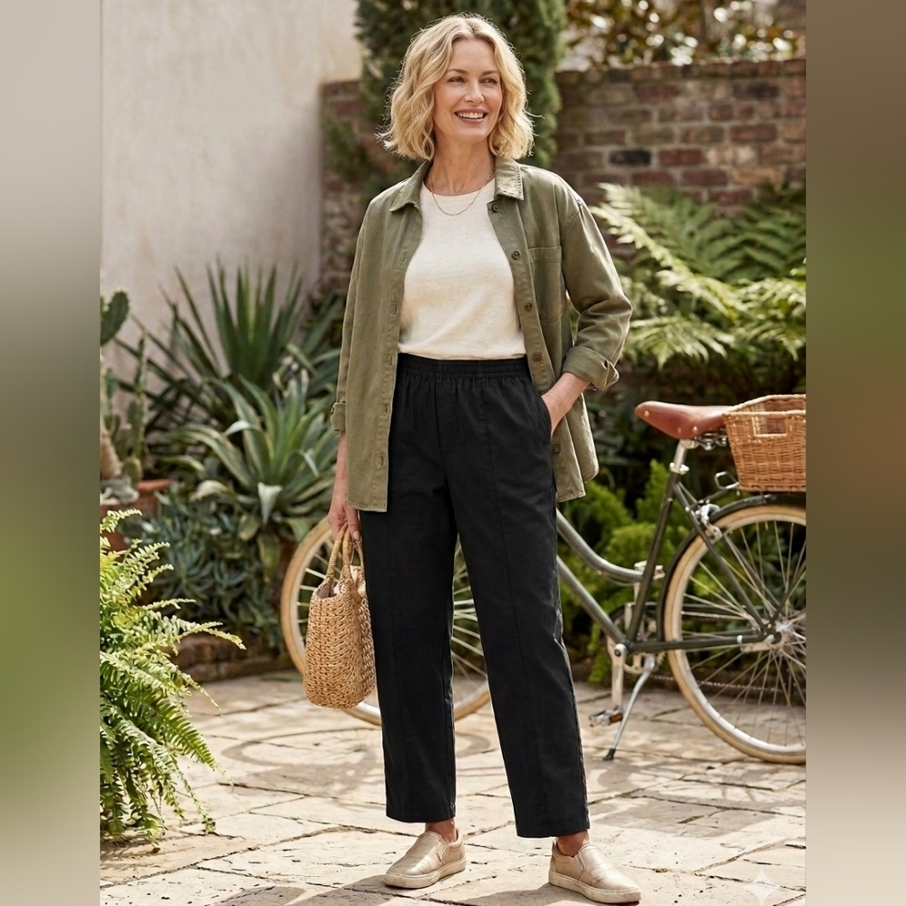 Black Pull On Career Pants Curvy Fit Stretch Waist Office Work Career Wear 🇺🇦